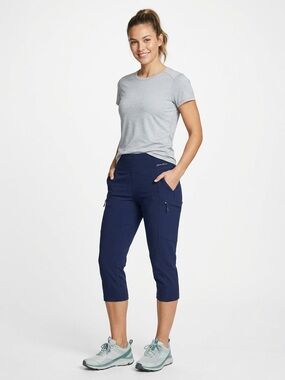 Eddie Bauer Trail Capri Pants Dark Navy Blue High Rise Zip Pocket XL